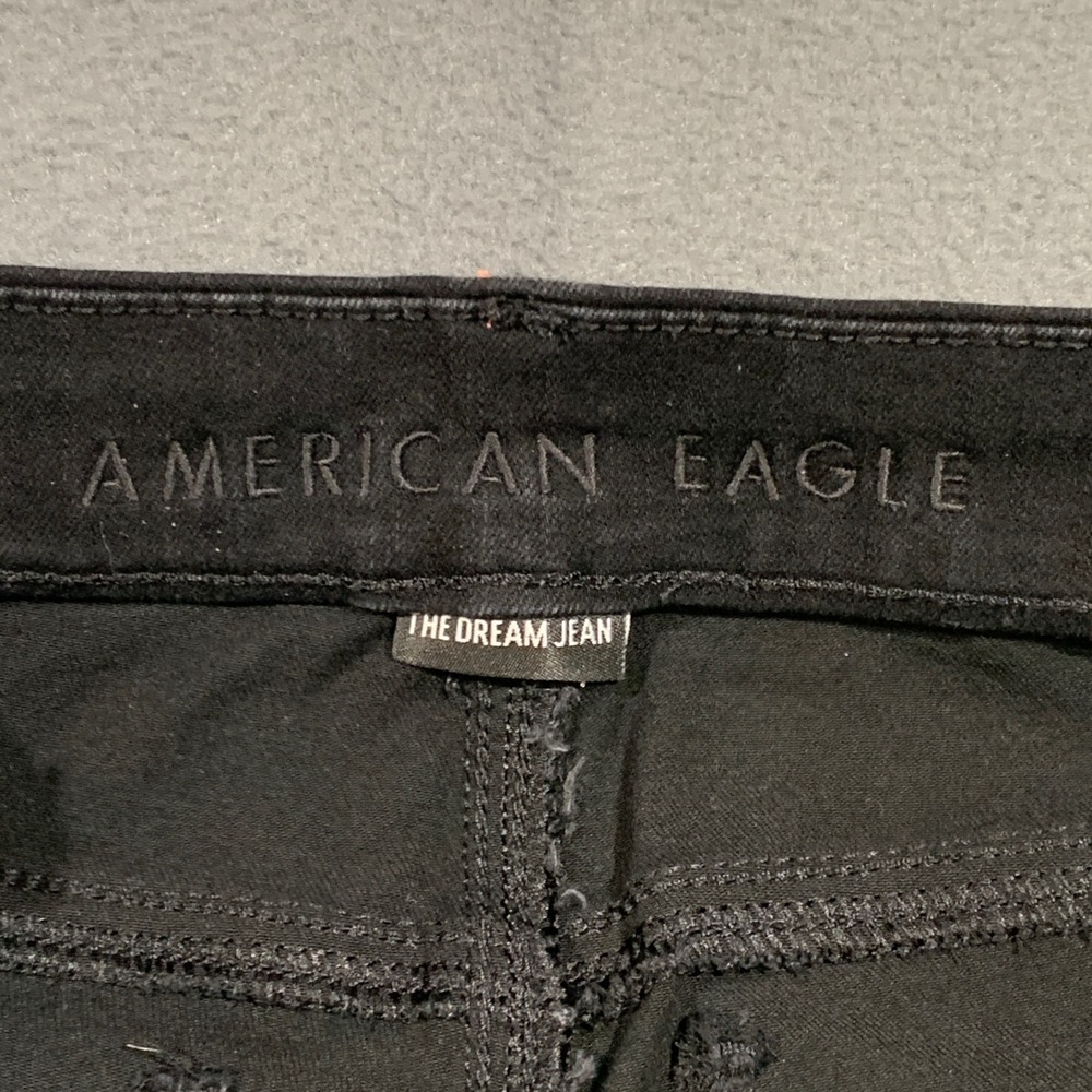 American Eagle Dream Jean Jegging Women 8 Black Ripped Knee Distressed High Rise - Picture 3 of 10